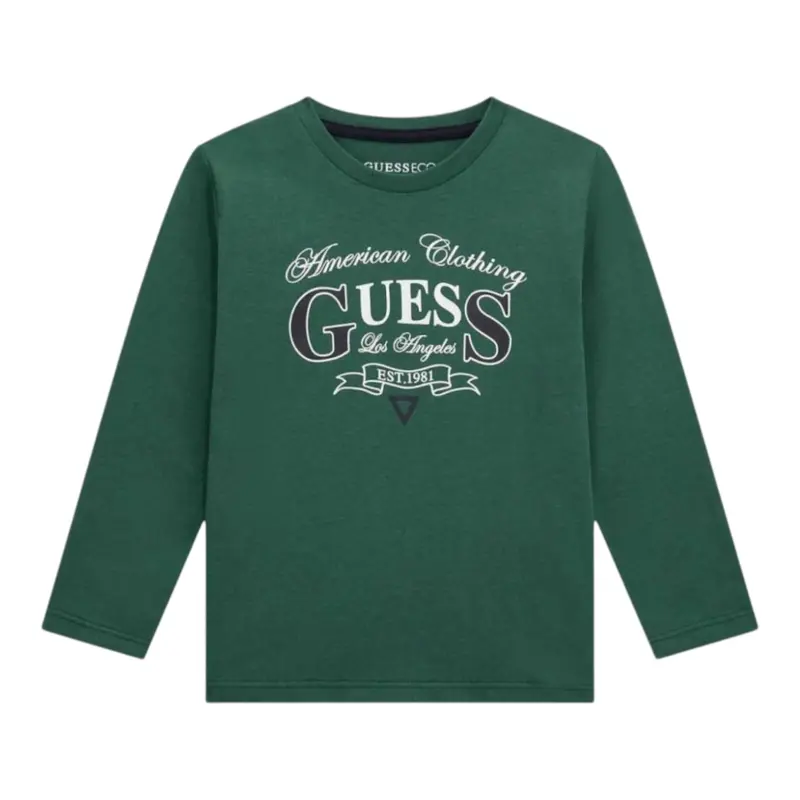 Guess Shirt tinta unita con Stampa Verde per Neonato