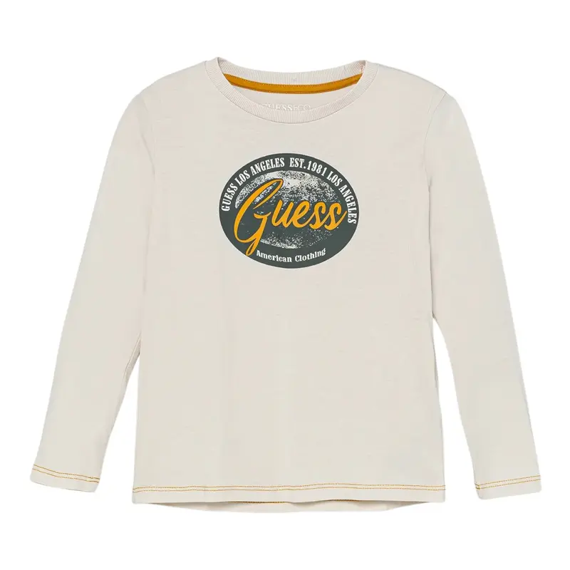 Guess Shirt tinta unita Girocollo con Stampa Beige per Neonato