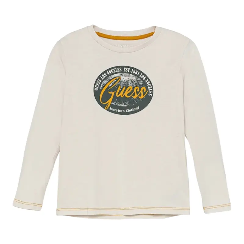 Guess Shirt tinta unita Girocollo con Stampa Beige per Neonato