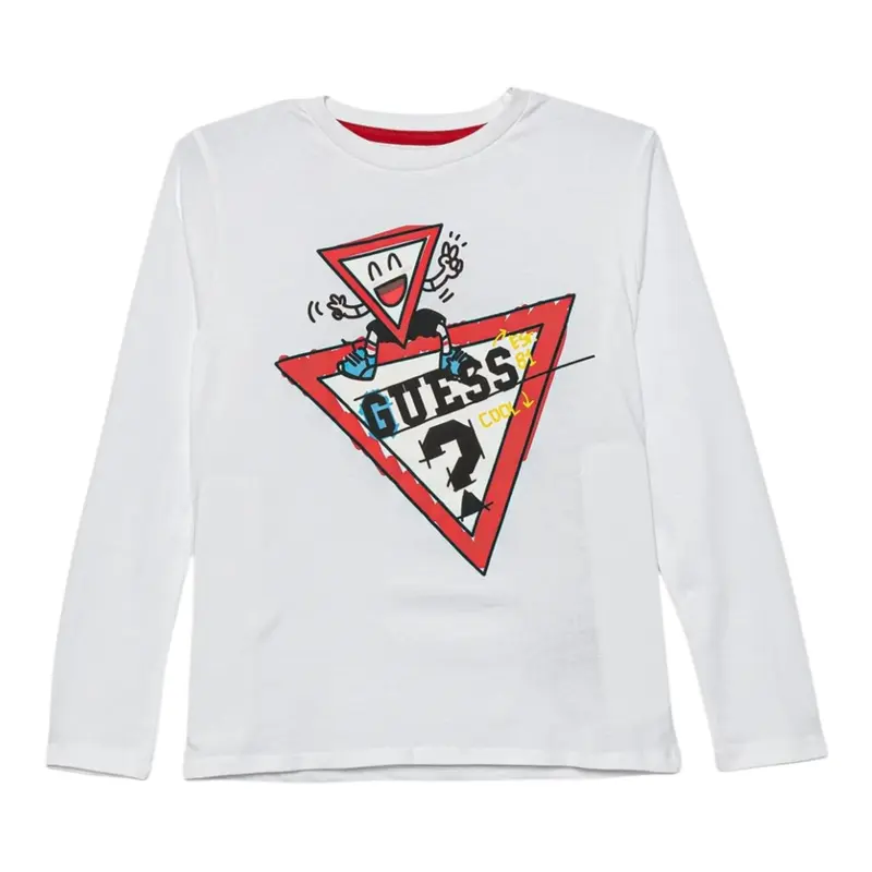 Guess Shirt tinta unita Girocollo con Stampa Bianco per Neonato