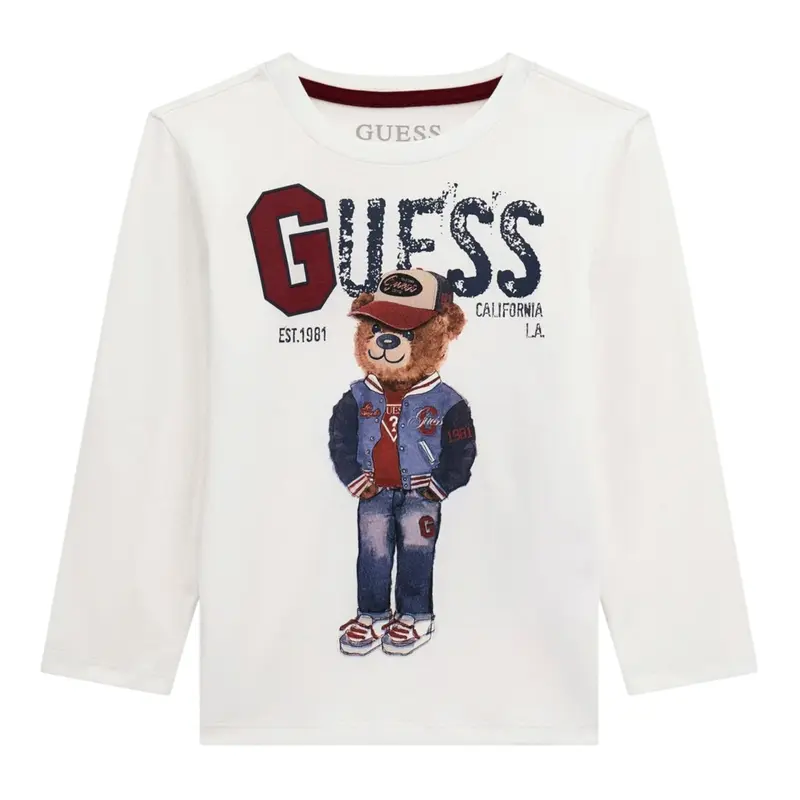 Guess Shirt tinta unita Girocollo con Stampa Bianco per Neonato