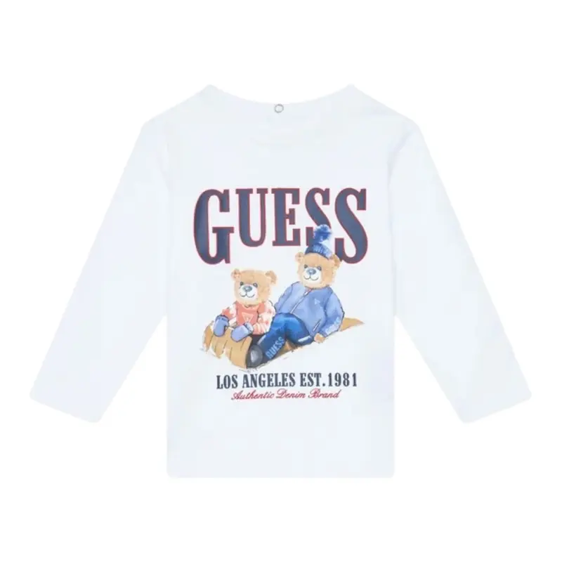 Guess Shirt tinta unita Girocollo con Stampa Bianco per Neonato
