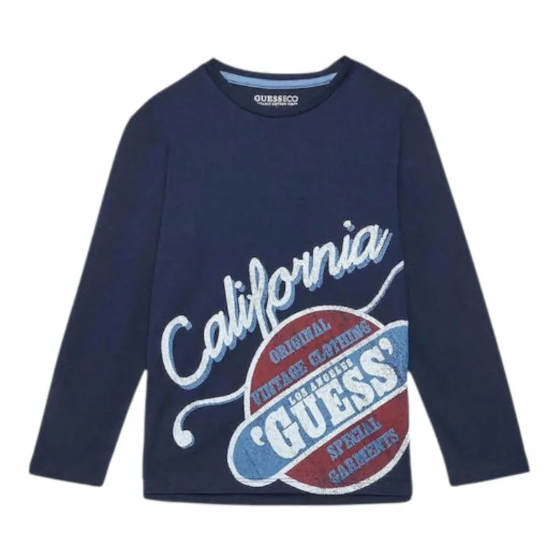 Guess Shirt tinta unita Girocollo con Stampa Blu per Bambino