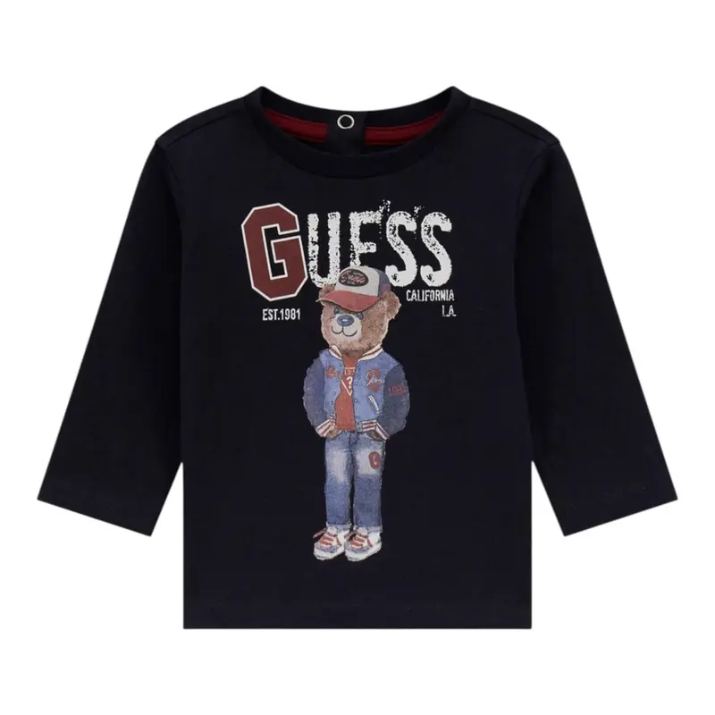 Guess Shirt tinta unita Girocollo con Stampa Blu per Neonato