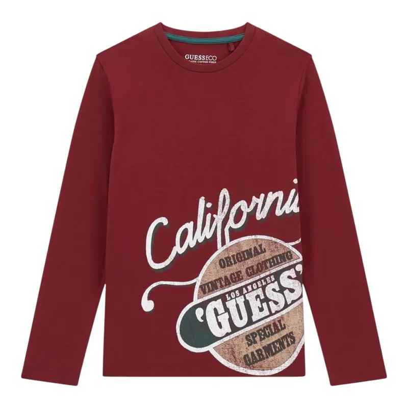 Guess Shirt tinta unita Girocollo con Stampa Bordeaux per Bambino