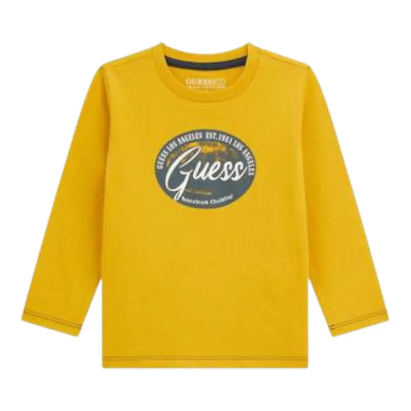 Guess Shirt tinta unita Girocollo con Stampa Giallo per Neonato