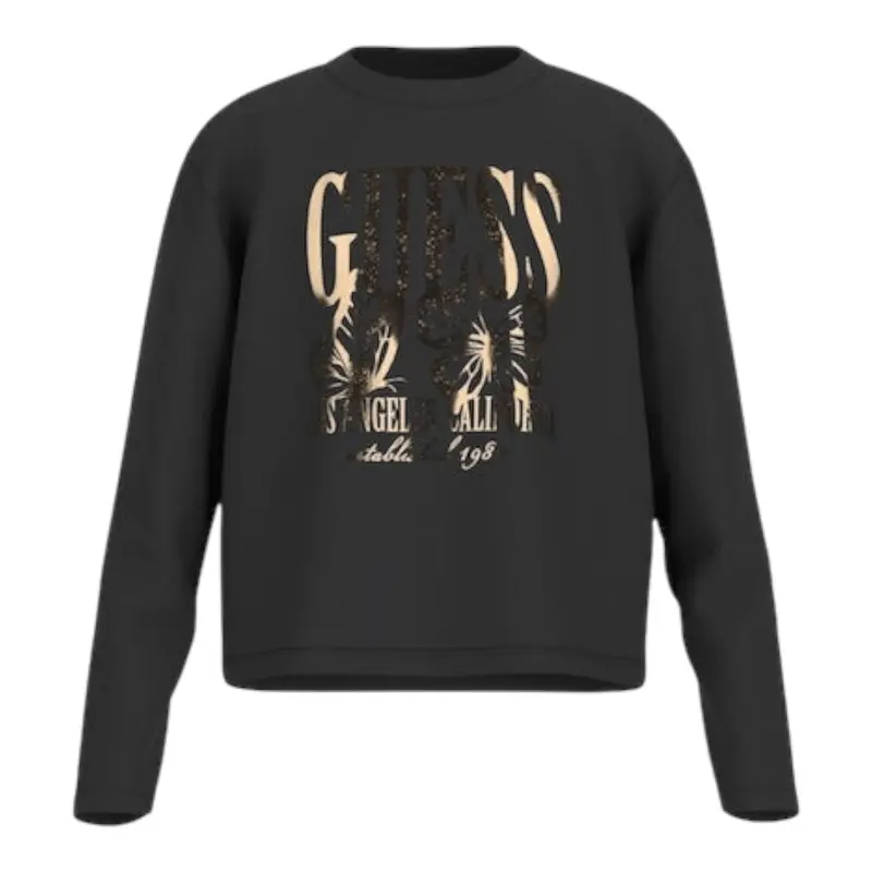 Guess Shirt tinta unita Girocollo con Stampa Nero per Bambina
