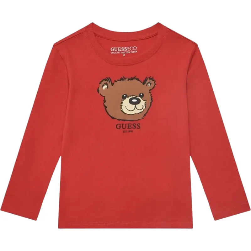 Guess Shirt tinta unita Girocollo con Stampa Rosso per Neonato