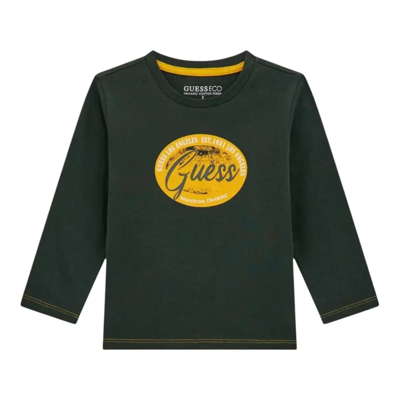 Guess Shirt tinta unita Girocollo con Stampa Verde per Neonato