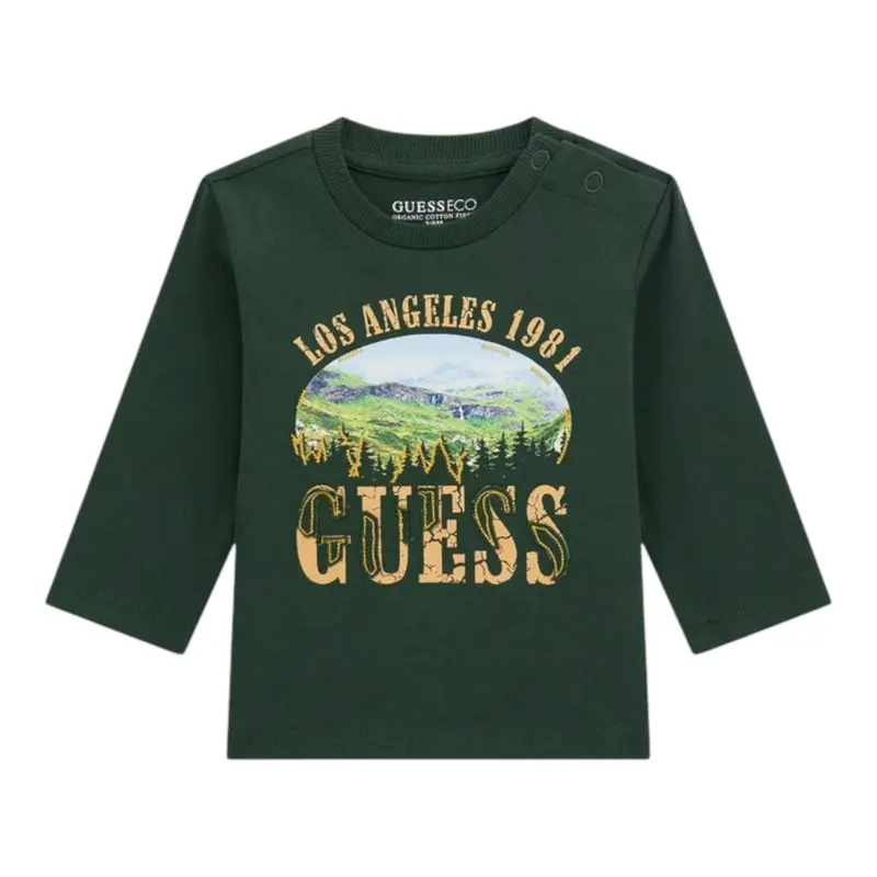 Guess Shirt tinta unita Girocollo con Stampa Verde per Neonato