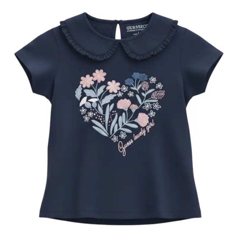 Guess T-Shirt tinta unita con Colletto Blu per Bambina