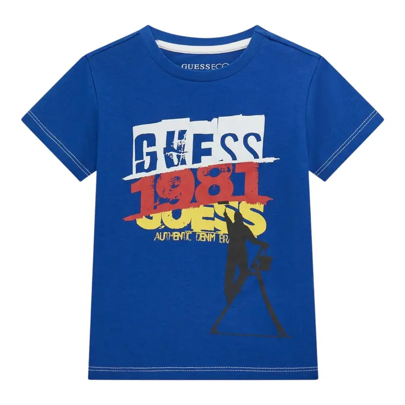 Guess T-Shirt tinta unita con Stampa Blu per Bambino
