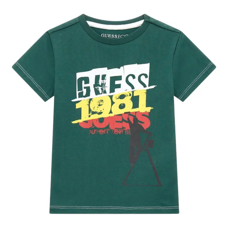 Guess T-Shirt tinta unita con Stampa Verde per Neonato