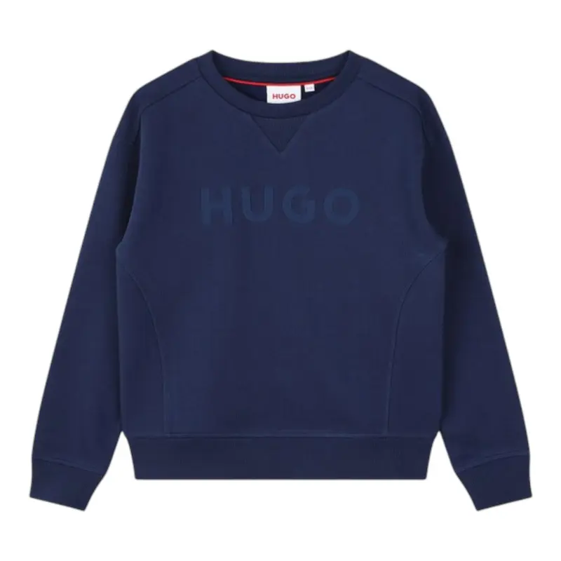 Hugo Felpa Girocollo tinta unita con Logo Blu per Bambino