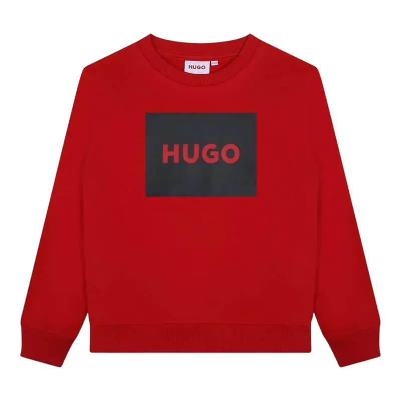 Hugo Felpa Girocollo tinta unita con Logo Rosso per Bambino