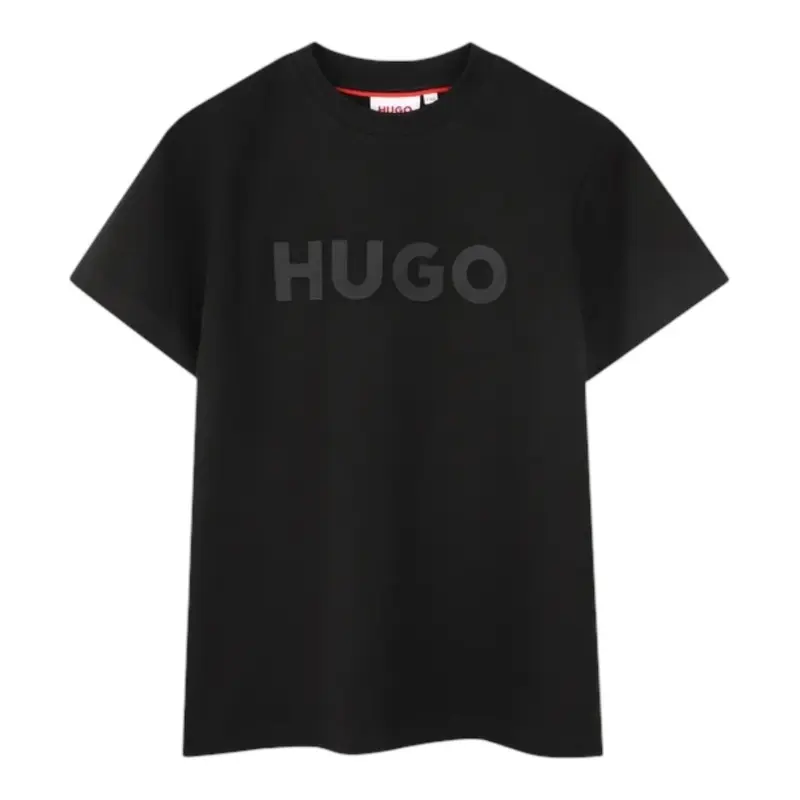 Hugo T-Shirt tinta unita con Stampa Nero per Bambino
