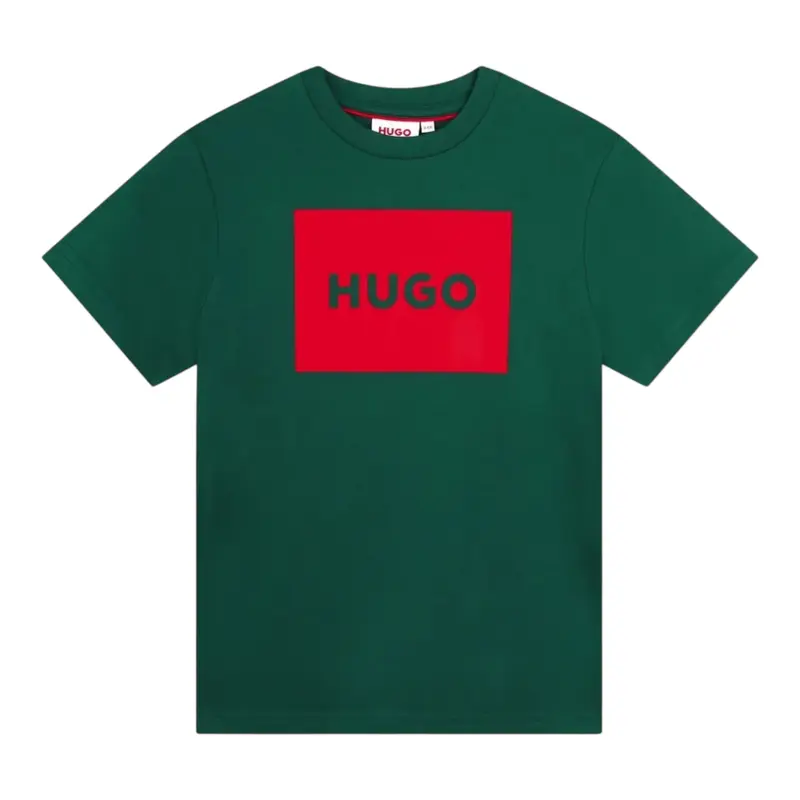 Hugo T-Shirt tinta unita con Stampa Verde per Bambino