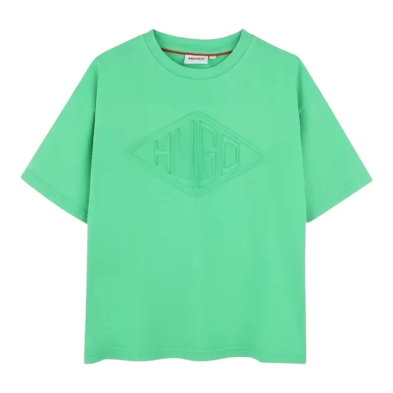 Hugo T-Shirt tinta unita con Stampa Verde per Bambino