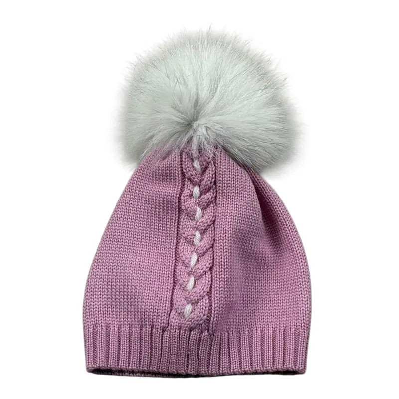 I Delfi Cappello tinta unita con Pon Pon Rosa per Neonata