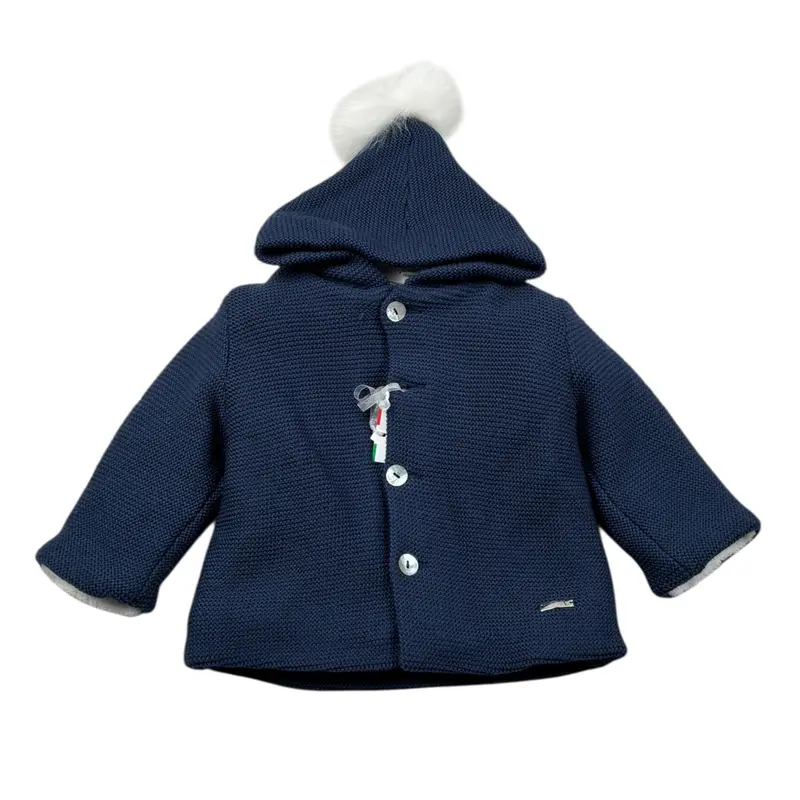 I Delfi Cappotto tinta unita con Cappuccio Blu per Neonato