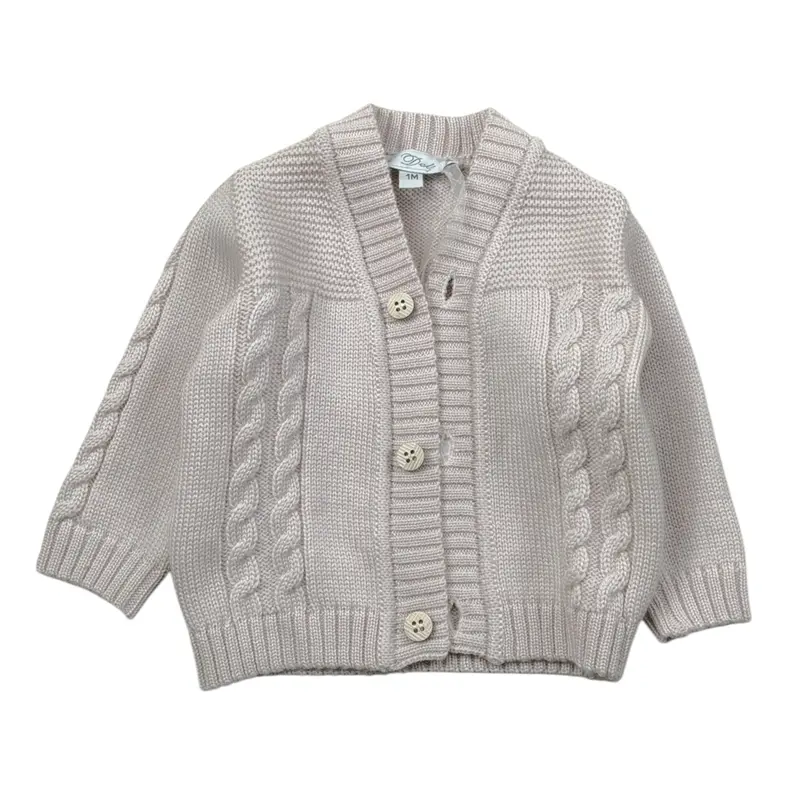 I Delfi Cardigan tinta unita con Ricami Beige per Neonato