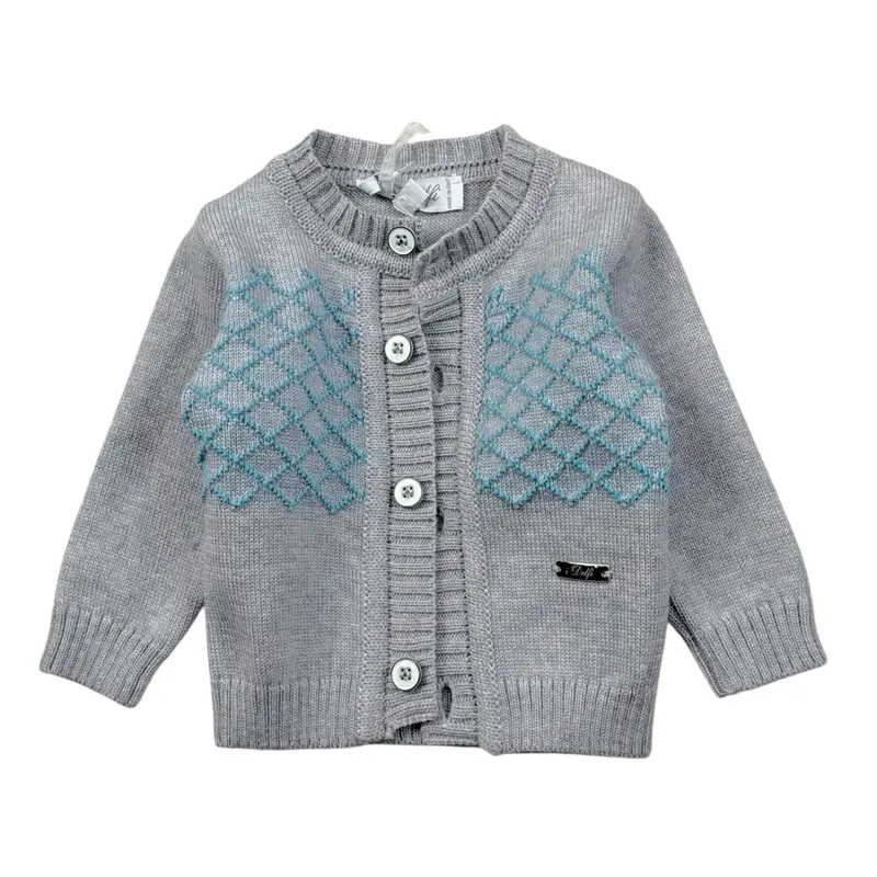 I Delfi Cardigan tinta unita con Ricami Grigio per Neonato