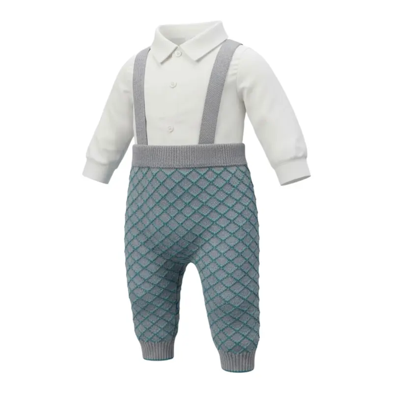 I Delfi Completo 2Pz Salopette-Camicia Bianco per Neonato