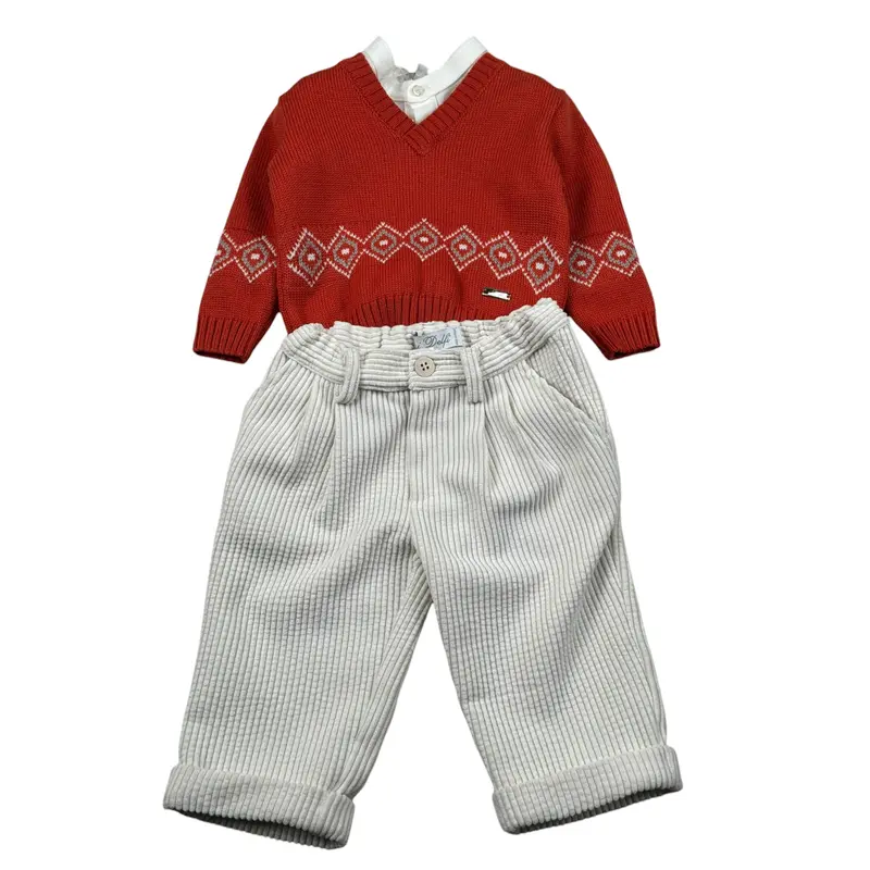 I Delfi Completo 3 Pezzi Maglia-Camicia-Pantalone Arancione per Neonato