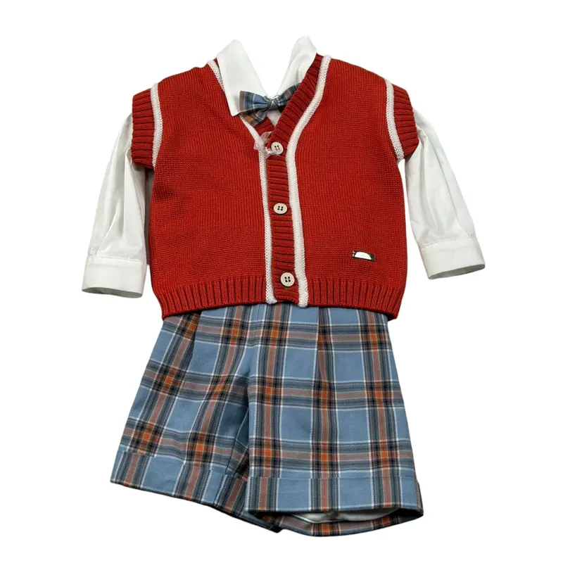 I Delfi Completo 4 Pezzi Gilet-Camicia-Bermuda-Papillon Arancione per Neonato