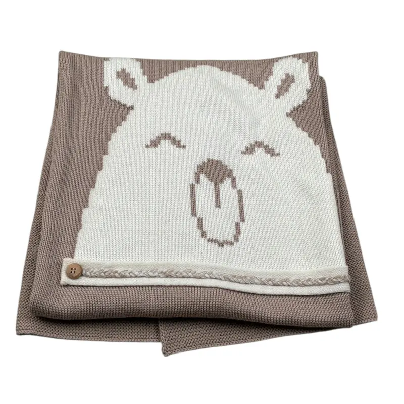I Delfi Coperta Tinta Jnita con Ricami Beige per Neonato