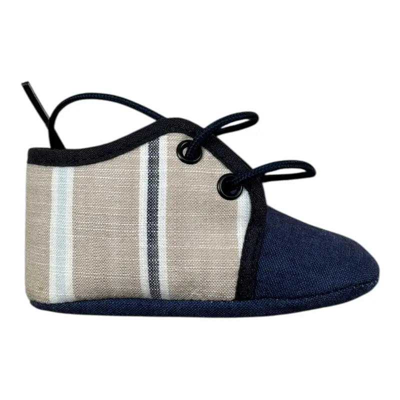 I Delfi Scarpine Bicolore Cn Lacci Blu/Beige per Neonato