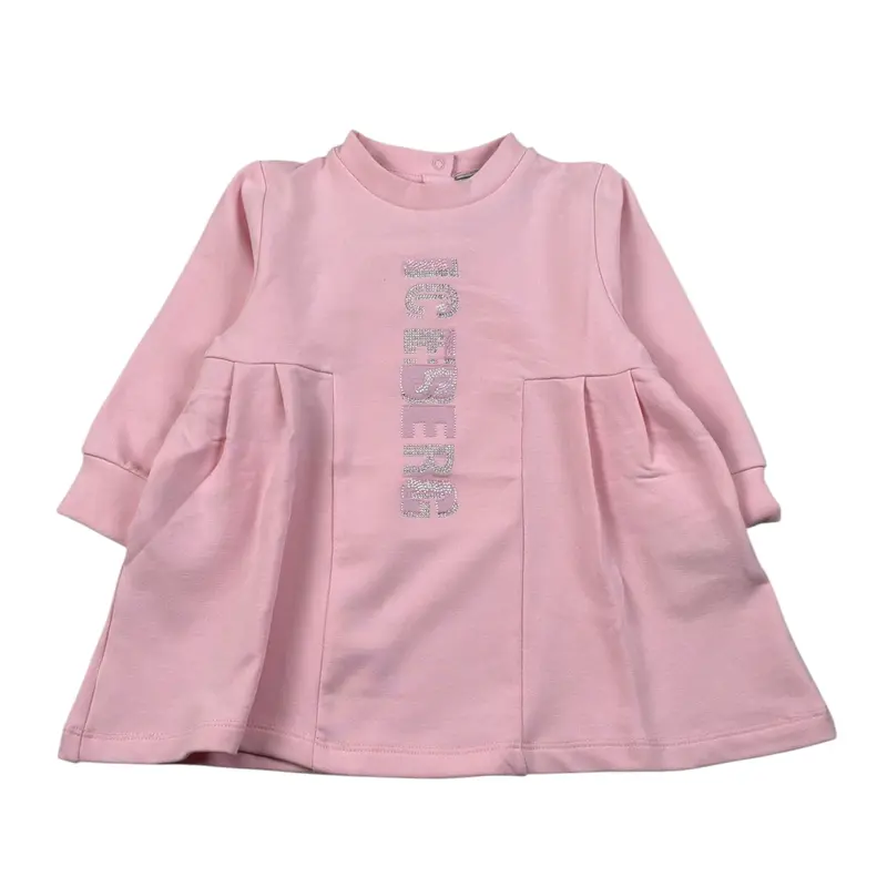 Iceberg Abito Manica Lunga Tinta Uita con Logo Rosa per Neonata