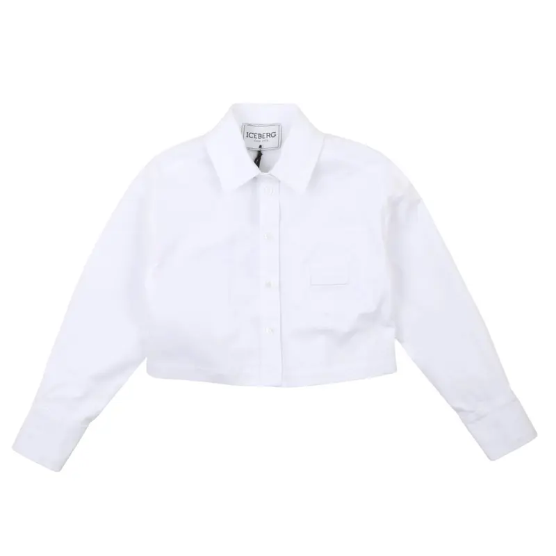 Iceberg Camicia Crop Bambina e Ragazza Bianca a Maniche Lunghe in 100% Cotone