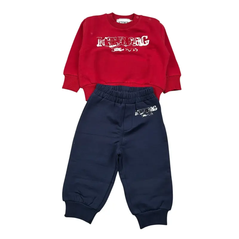 Iceberg Completo 2Pz Bicolore Felpa-Pantalone Rosso/Blu per Neonato