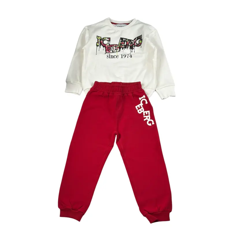 Iceberg Completo 2Pz Felpa-Pantalone con Stampa Bianco/Rosso per Bambino