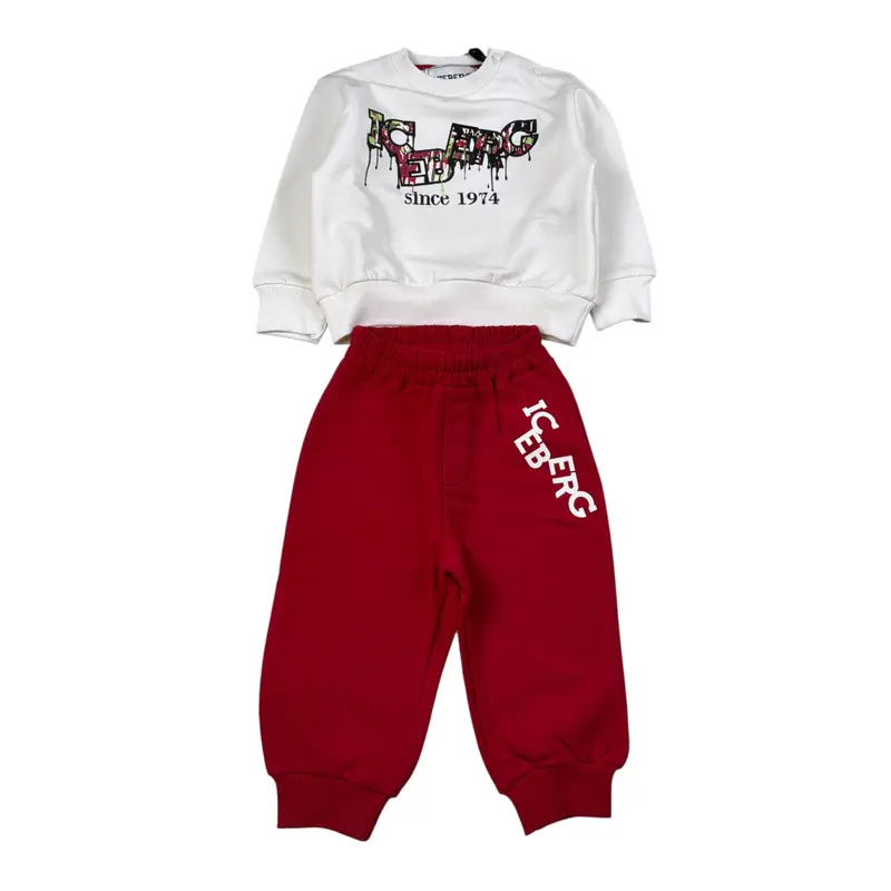 Iceberg Completo 2Pz Felpa-Pantalone con Stampa Bianco/Rosso per Neonato