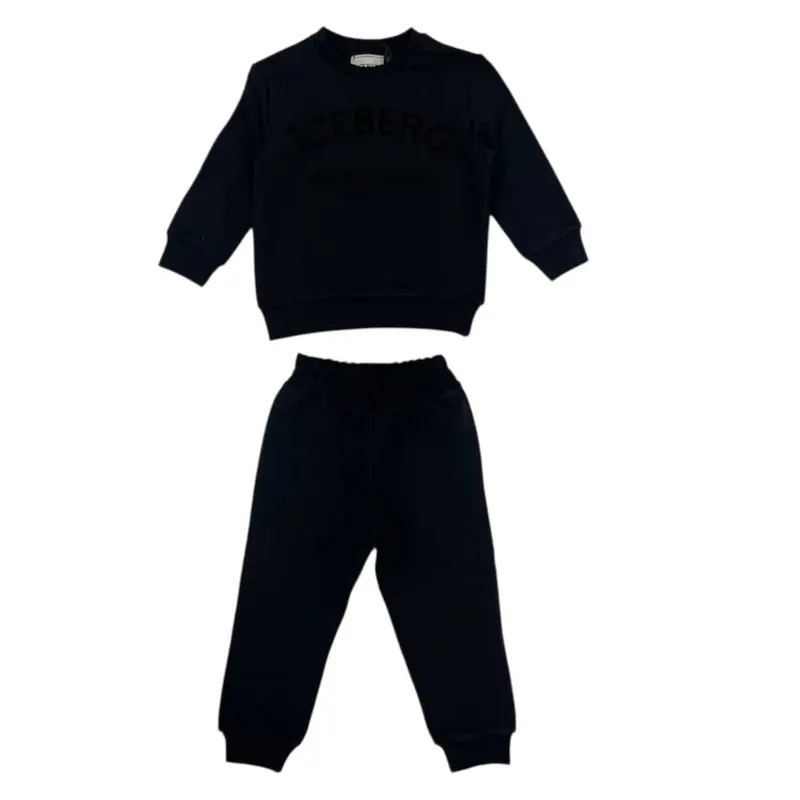 Iceberg Completo 2Pz Felpa-Pantalone con Stampa Nero per Neonato