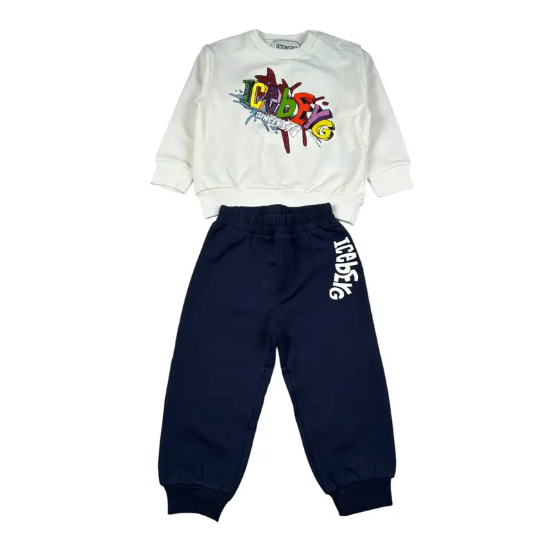 Iceberg Completo 2Pz Felpa-Pantalone con Stampa Panna per Neonato