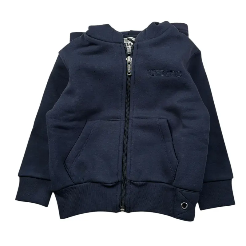 Iceberg Felpa tinta unita con Zip E Cappuccio Blu per Neonato