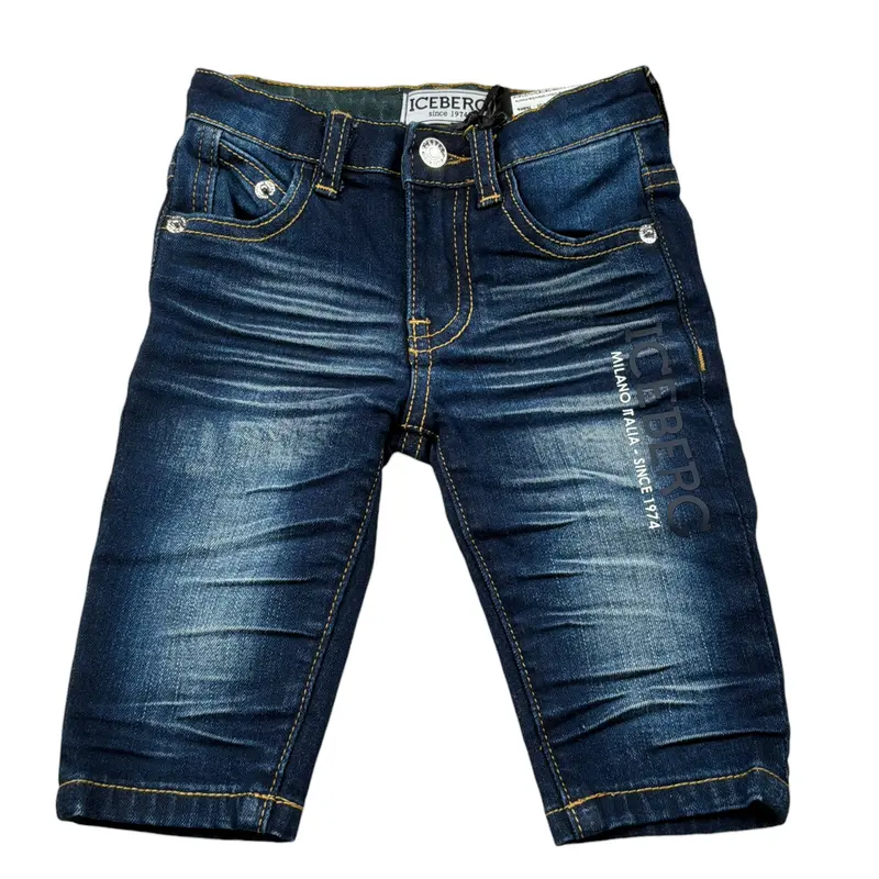 Iceberg Jeans tinta unita con Girovita Regolabile Blu per Neonato