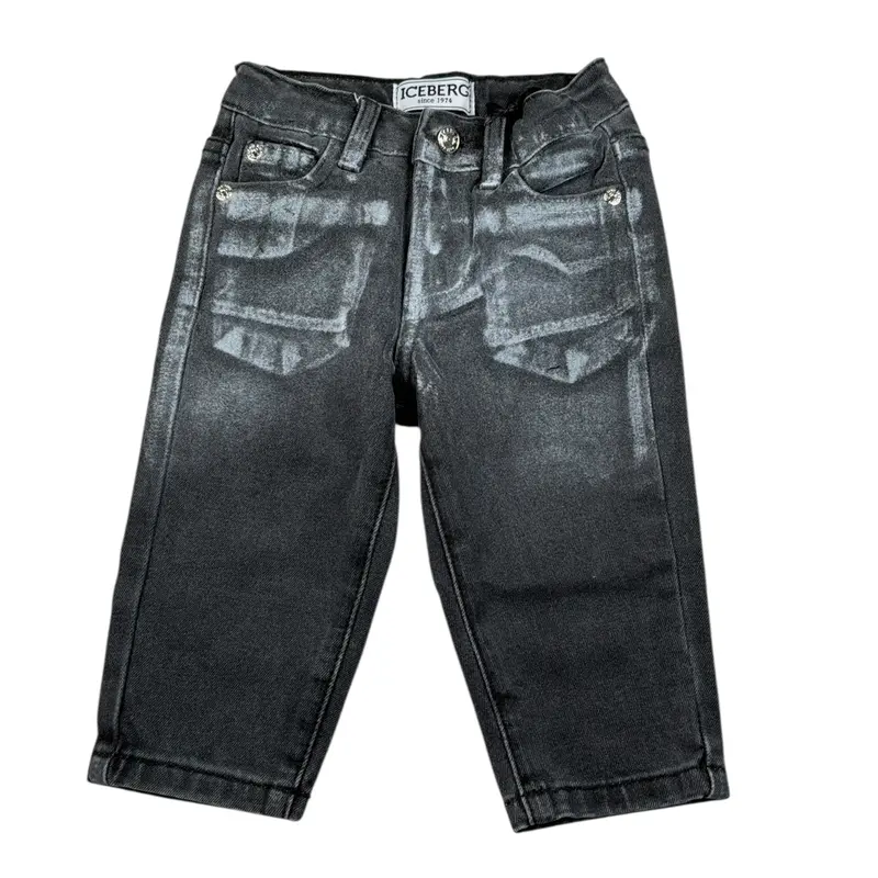 Iceberg Jeans tinta unita con Girovita Regolabile Nero per Bambino