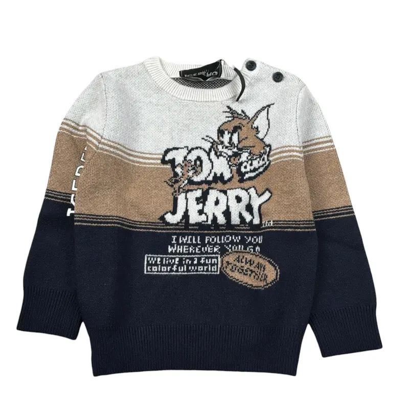 Iceberg Maglia Girocollo Bicolore con Ricami Multicolor per Neonato