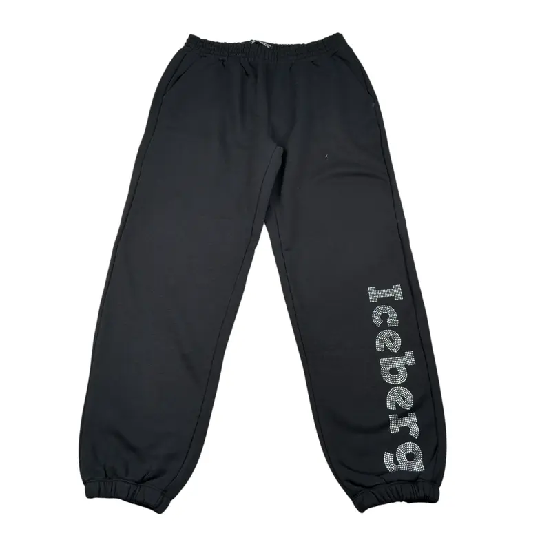 Iceberg Pantalone Tuta tinta unita con Logo Brillantinato Nero per Bambina