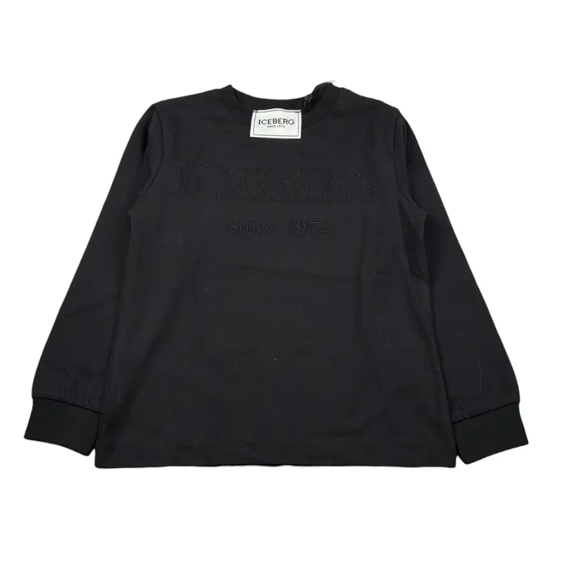 Iceberg Shirt Girocollo tinta unita con Logo Nero per Bambino