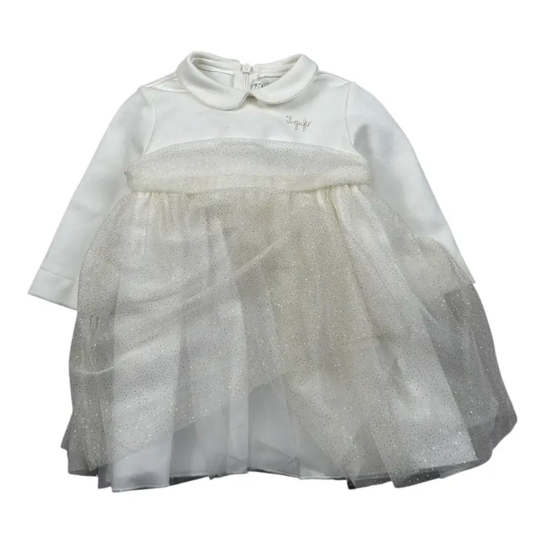 Il Gufo Abito Manica Lunga tinta unita con Tulle Panna per Neonata