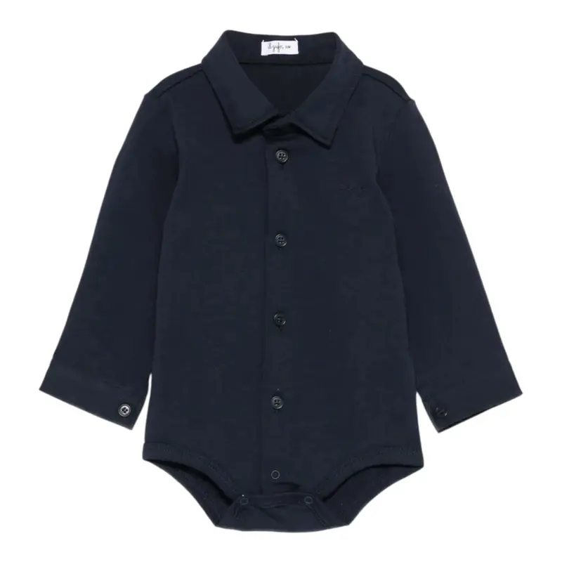 Il Gufo Camicia Body Manica Lunga tinta unita Blu per Neonato
