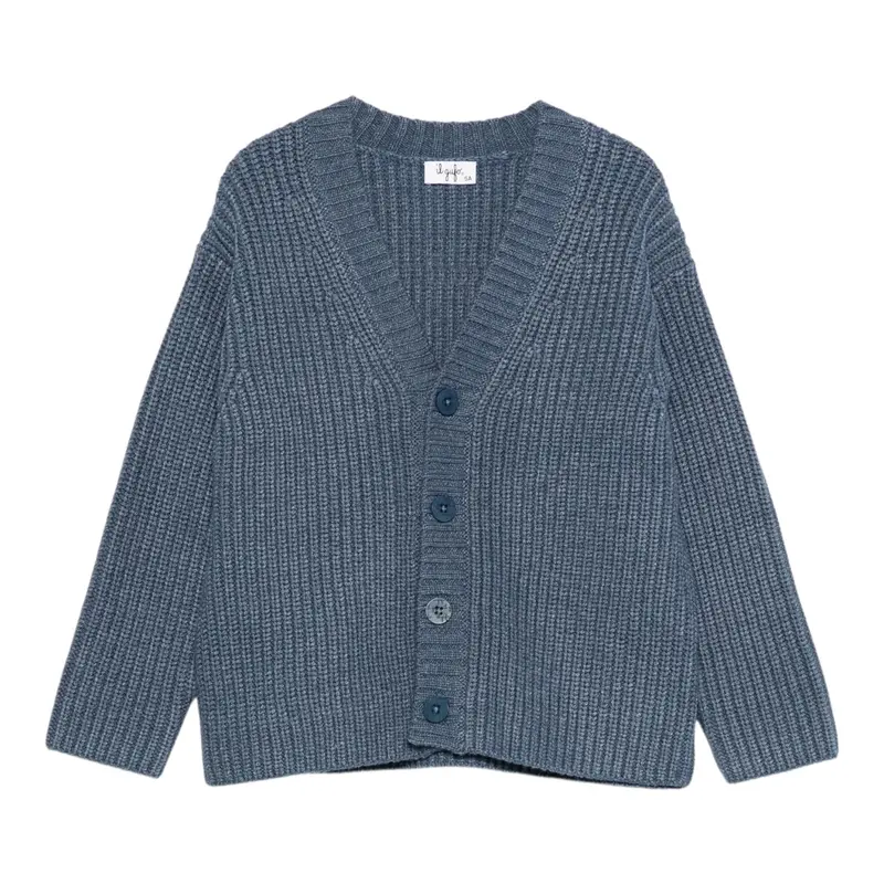 Il Gufo Cardigan tinta unita con Scollo A V Blu per Bambino