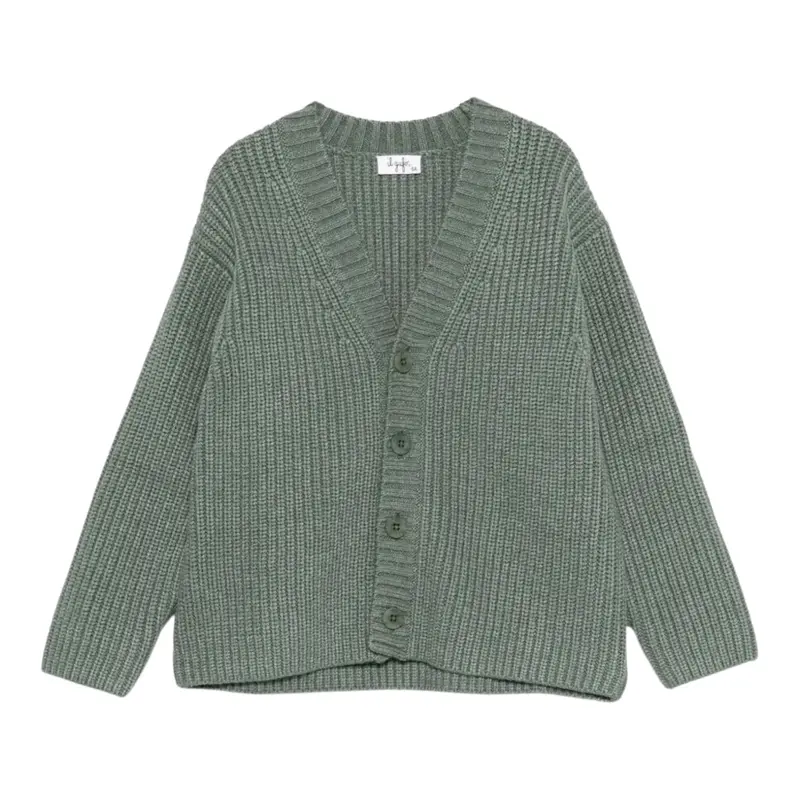 Il Gufo Cardigan tinta unita con Scollo A V Verde per Bambino