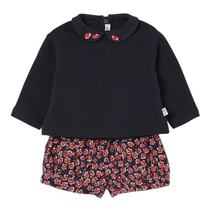 Il Gufo Completo 2 Pezzi Felpa-Short Blu per Neonata