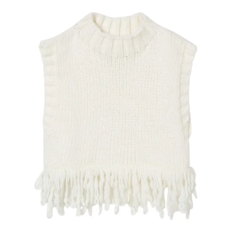 Il Gufo Gilet In Maglia tinta unita con Frange Bianco per Bambina